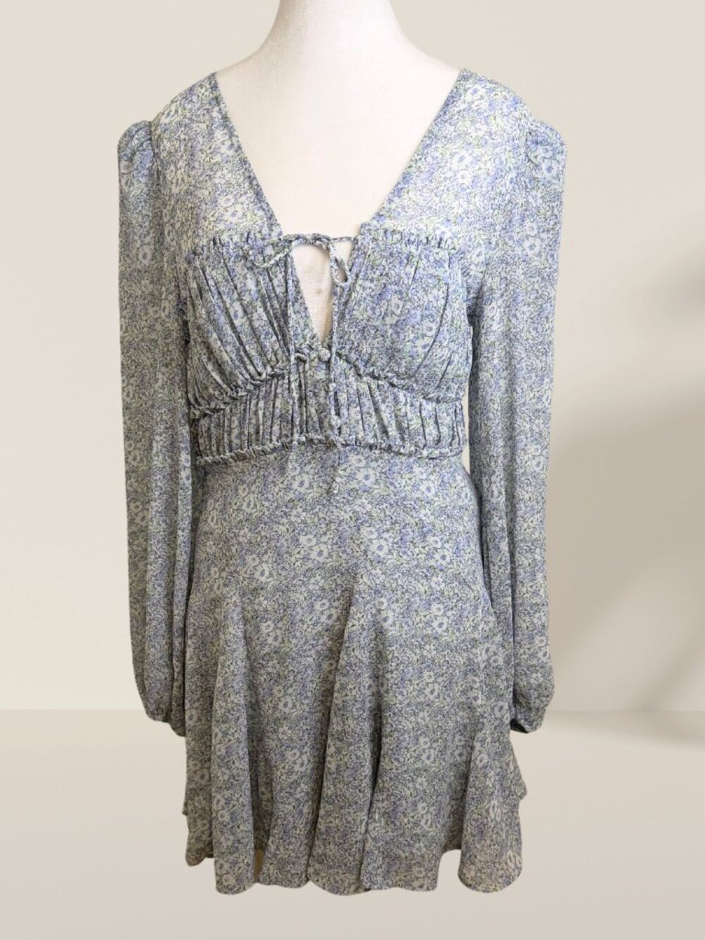 ASTR the Label Blue Daisy Floral Puff Sleeve Mini Dress Size M | Cottagecore